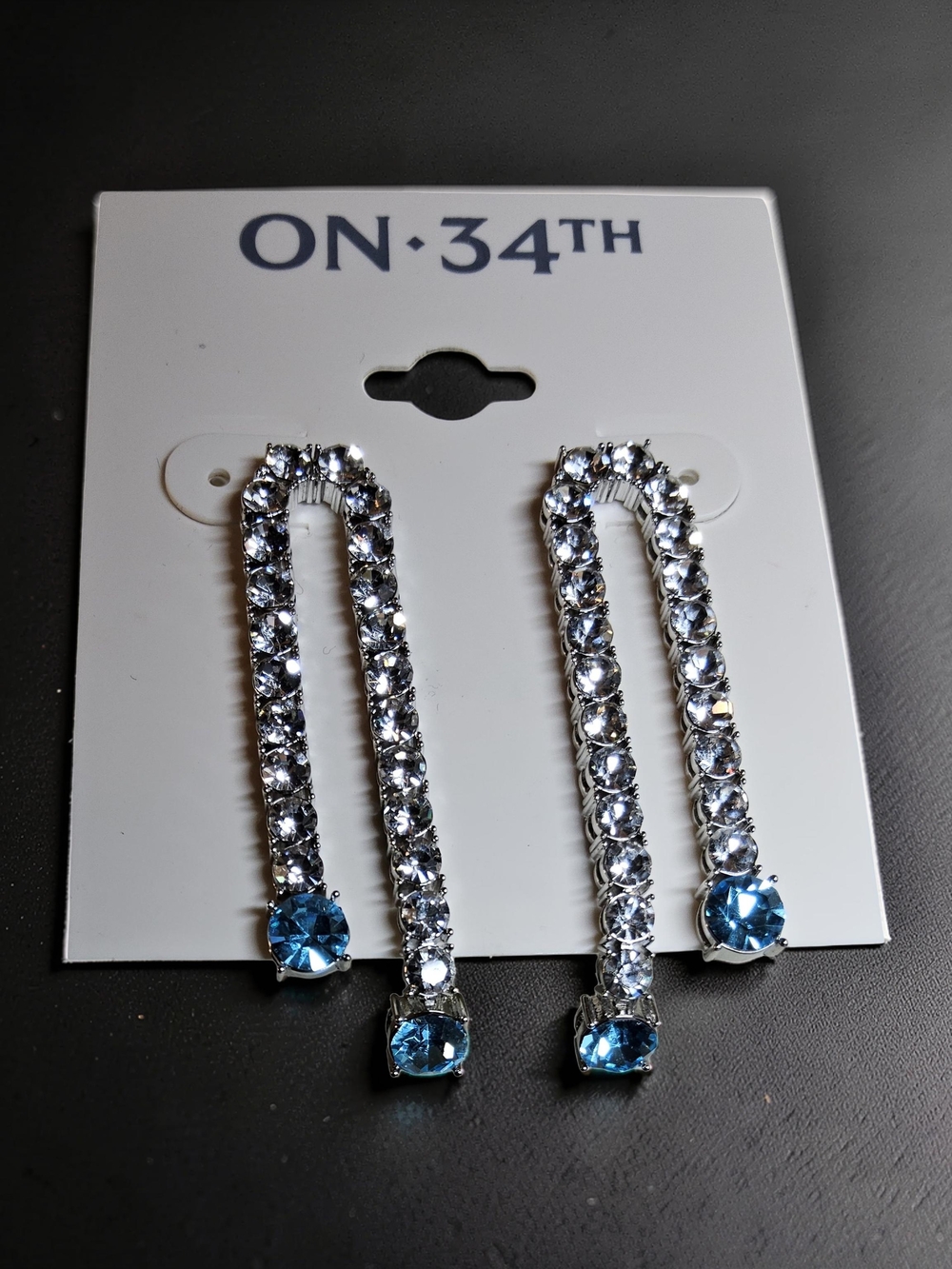 NWT ON·34TH Silver-Tone Blue Crystal Dangle Earrings